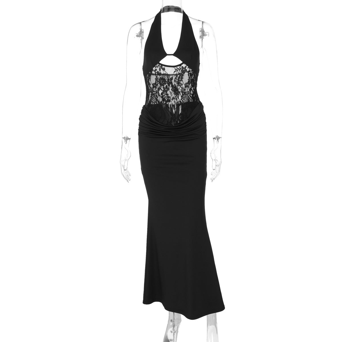 Summer Arrival Halter Backless Sexy Lace Cutout Maxi Dress Slim Fit Sheath Dress by Ragazza