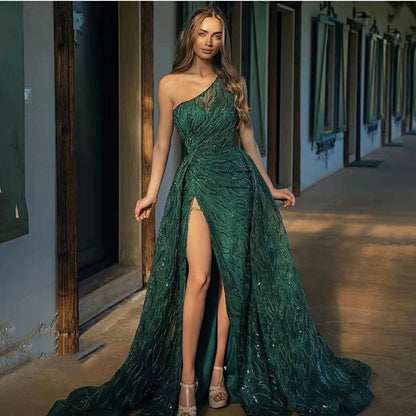 Spring Summer Women Clothing off-Shoulder Split Maxi Dress Toast Dress Sequin Sling Evening Dress by Ragazza