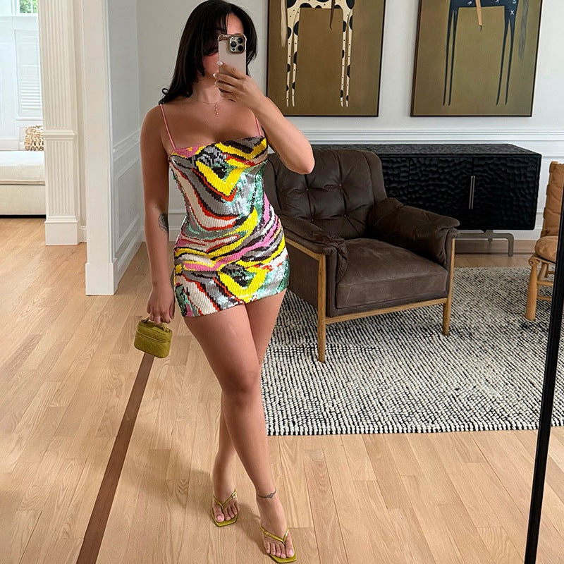 Summer Sexy Slim Fit Skinny Sequin Sling Sheath Dress  DestGlow
