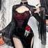 Women Clothing Autumn Halloween Dark Slightly Transparent Spider Web Smock Top Gothic Two Piece Dress Set by Ragazza