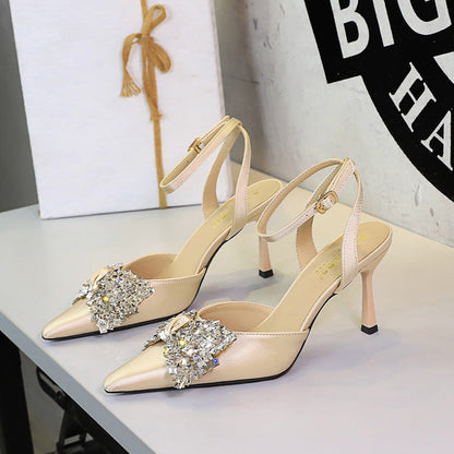 Rhinestones Strap Bow Pointed Toe Stiletto Sexy Party Women Sandals  DestGlow
