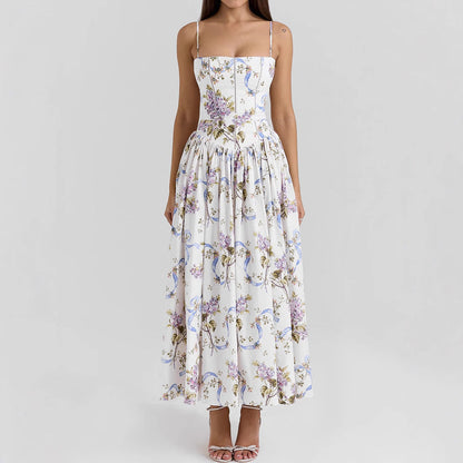 Sexy Printing Slip Dress Summer Slim Fit Backless Maxi Dress Elegant High Sense Summer Beautiful Dress by Ragazza