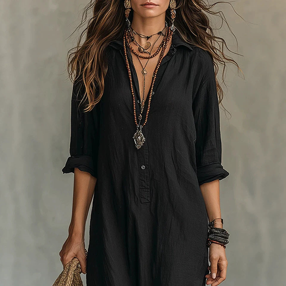 Women Elegant Button Collared Slit Elegant Dress  DestGlow