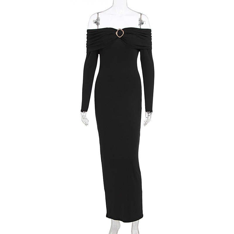 Women Clothing Fall Sexy Tube Top off Neck Solid Color Midi Dress by Ragazza
