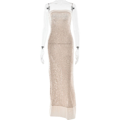 Sexy Women Clothing Evening Dress Elegant Bandeau Slim Fit Maxi Dress Sequined Split Backless Dress  DestGlow