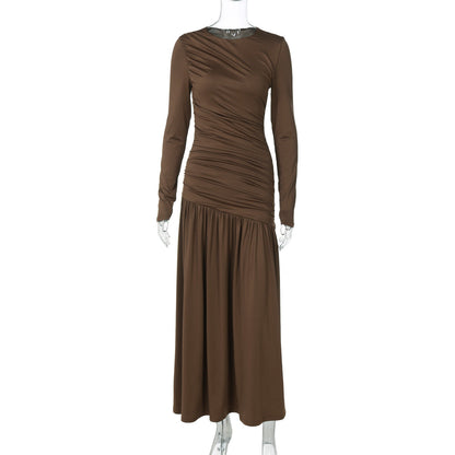 Best Seller in Women Clothing Summer Slim Fit Pleated round Neck Long Sleeved Dress Women by Ragazza