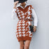 Women Wear Casual Long Sleeve Houndstooth Fall Winter Sweater Dress Outer Wear by Ragazza