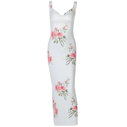 Summer Women Clothes Vacation Printed Maxi Dress Sexy Backless Slim Fit Dress by Ragazza