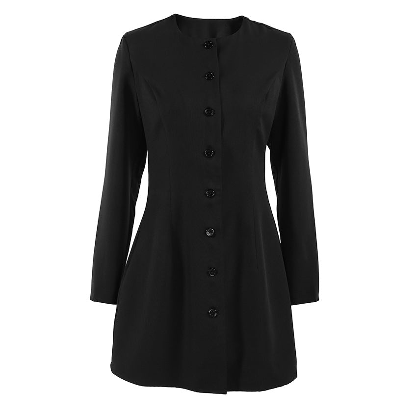 Autumn Niche Design round Neck Long Sleeve Waist Tight Slim Fit A line Dress Elegant Long Blazer for Women by Ragazza