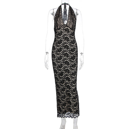 Summer Women Clothing Sexy Halter Lace Split Slim Slimming Dress by Ragazza