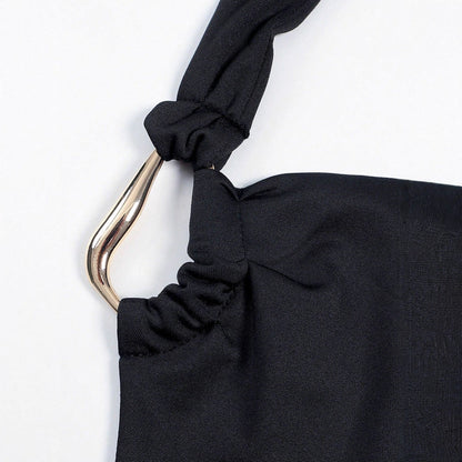 Halter Waist Controlled Pleated Sexy Dress Sexy Look Fairer Slimming Slim Women Clothing by Ragazza