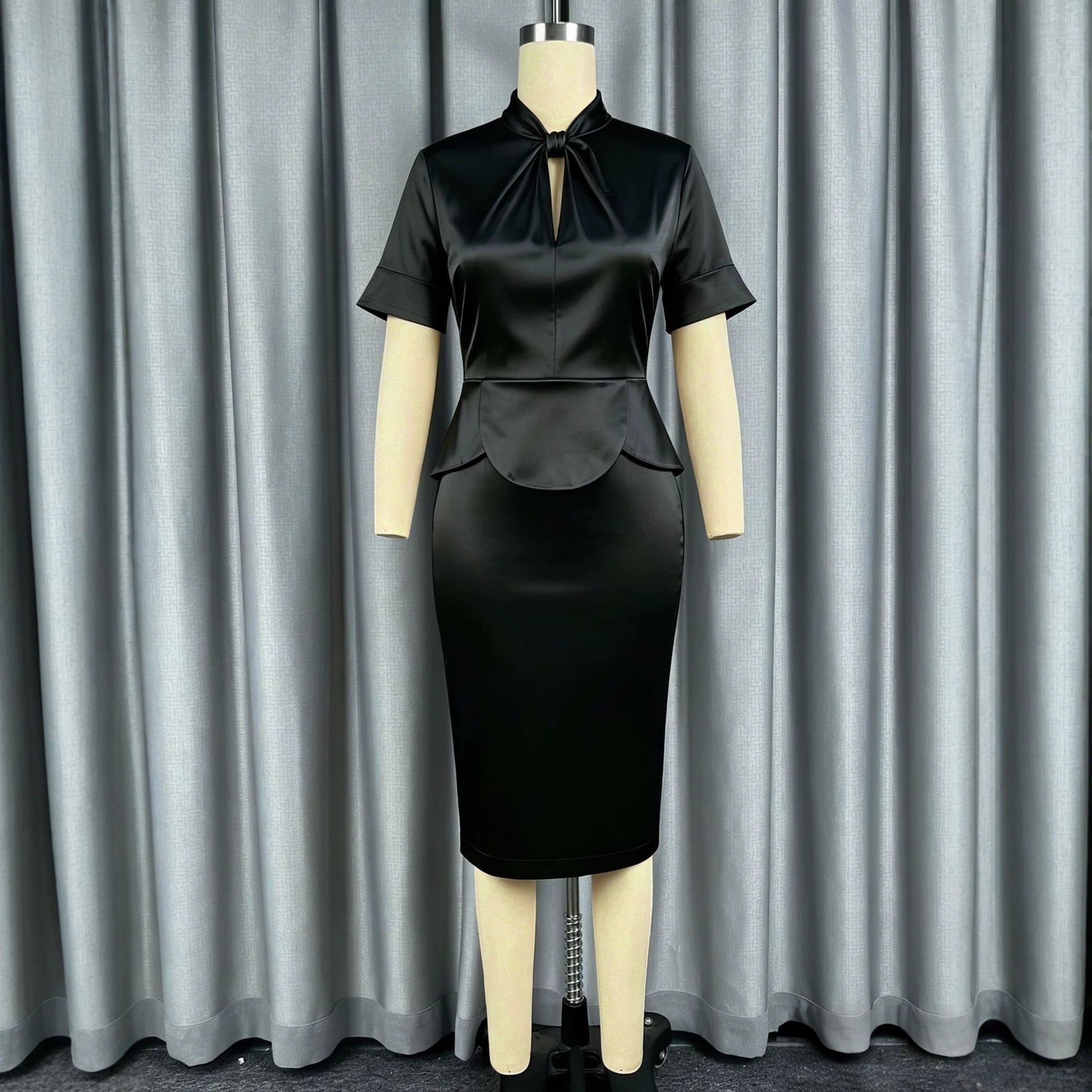Satin Ruffled One Step Dress Sheath Office Slim Fit Slimming Dress Woman Dresses  DestGlow