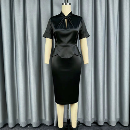 Satin Ruffled One Step Dress Sheath Office Slim Fit Slimming Dress Woman Dresses  DestGlow