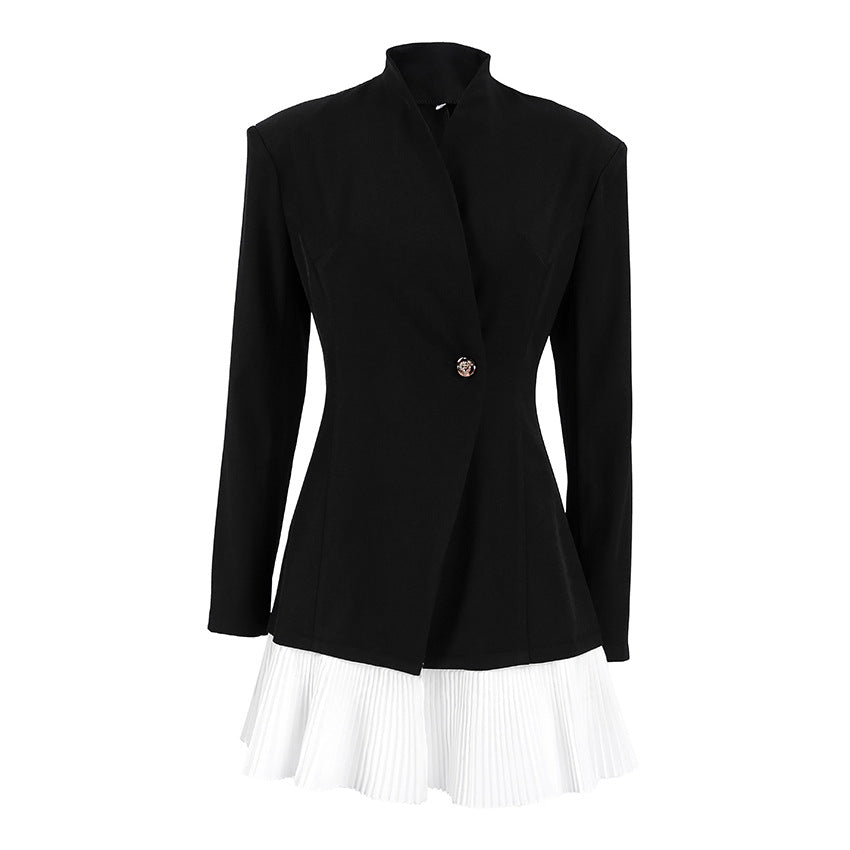 Women Retro Gentle Autumn Winter Design Color Contrast Patchwork Black Waist Controlled Long Sleeves by Ragazza