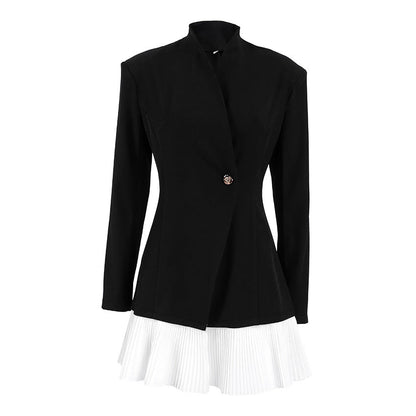 Women Retro Gentle Autumn Winter Design Color Contrast Patchwork Black Waist Controlled Long Sleeves by Ragazza