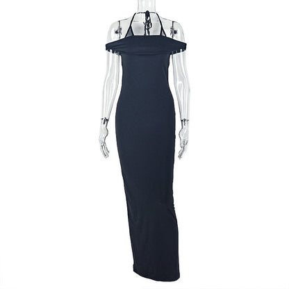 Women Clothing Sexy Slim Fit Cold Shoulder Sleeveless Hip Dress Solid Color Halter Casual Vacation Maxi Dress by Ragazza