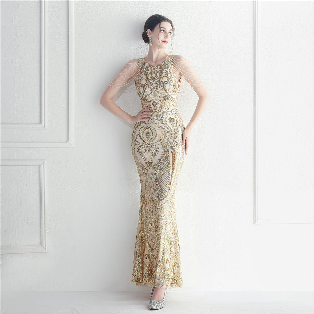 Craft Beaded Positioning Floral Sequin Star Wedding Prom Maxi Dress by Ragazza