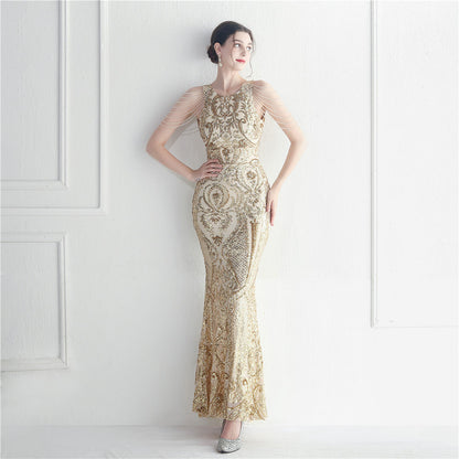 Craft Beaded Positioning Floral Sequin Star Wedding Prom Maxi Dress by Ragazza
