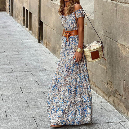 Summer Women Clothing off Neck Short Sleeve Bohemian Dress by Ragazza