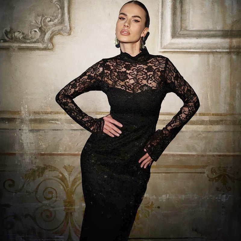 Women Clothing Summer Sexy Lace Stitching Slim Long Sleeve Dress by Ragazza