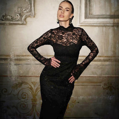 Women Clothing Summer Sexy Lace Stitching Slim Long Sleeve Dress by Ragazza