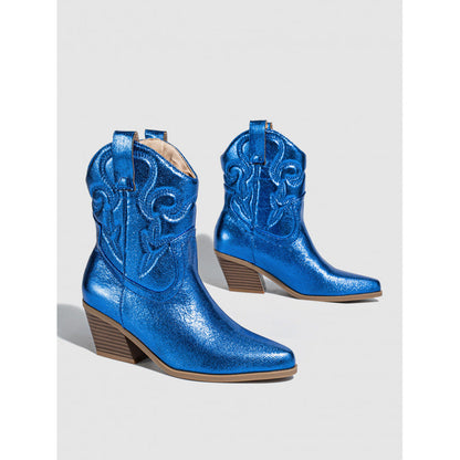 Knee High Boots Retro Slip on Embroidered Pattern Metal Elastic Chunky Heel Increased Outdoor Women Boots  DestGlow