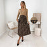 Cross V neck Stitching Draping Fabric Leopard Print Long Sleeve Dress by Ragazza