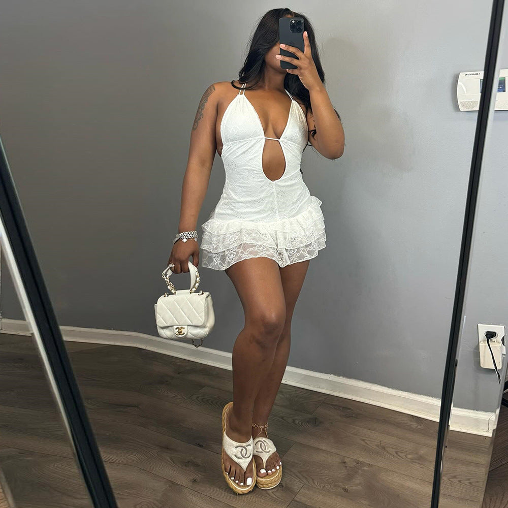 Sexy Women Clothing Dress Autumn Lace up Lace Cake Type Backless Sexy by Ragazza