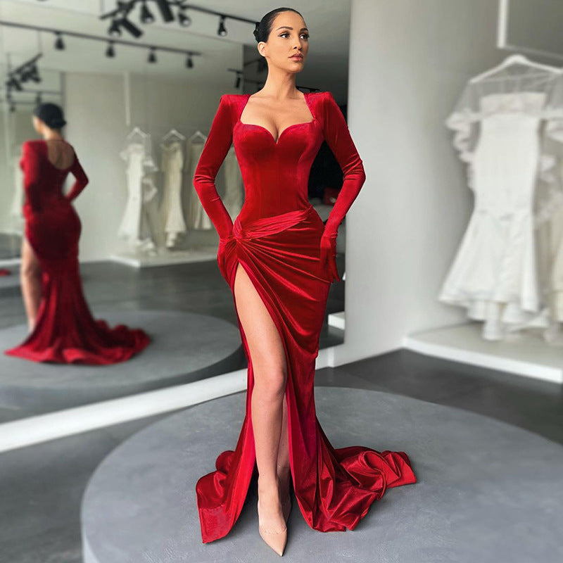 Women Clothing Autumn Winter Elegant Slim Sexy Push up High Waist Gloves Korean Velvet Dress Dress by Ragazza