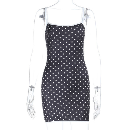 Polka Dot Print Contrast Color Strap Dress for Women Arrival Sexy Hip Dress by Ragazza