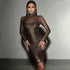 Women Sexy Mesh Long Sleeve Slim Bronzing Thin Glittering Dress Sheath Blouse by Ragazza