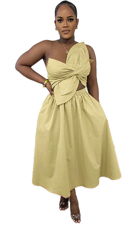 Sexy Solid Color Smocking One Shoulder Petal Hollow Out Cutout out Dress by Ragazza