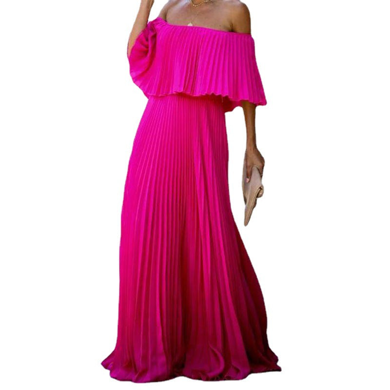 Spring Summer Women Clothing Sexy off-Shoulder Tube Top Folding Chiffon Party Formal Dress by Ragazza