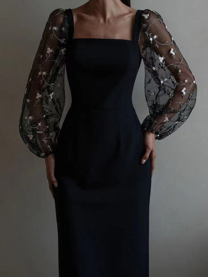 Women Concise Elegant Embroidery Stitching Hip Dress by Ragazza
