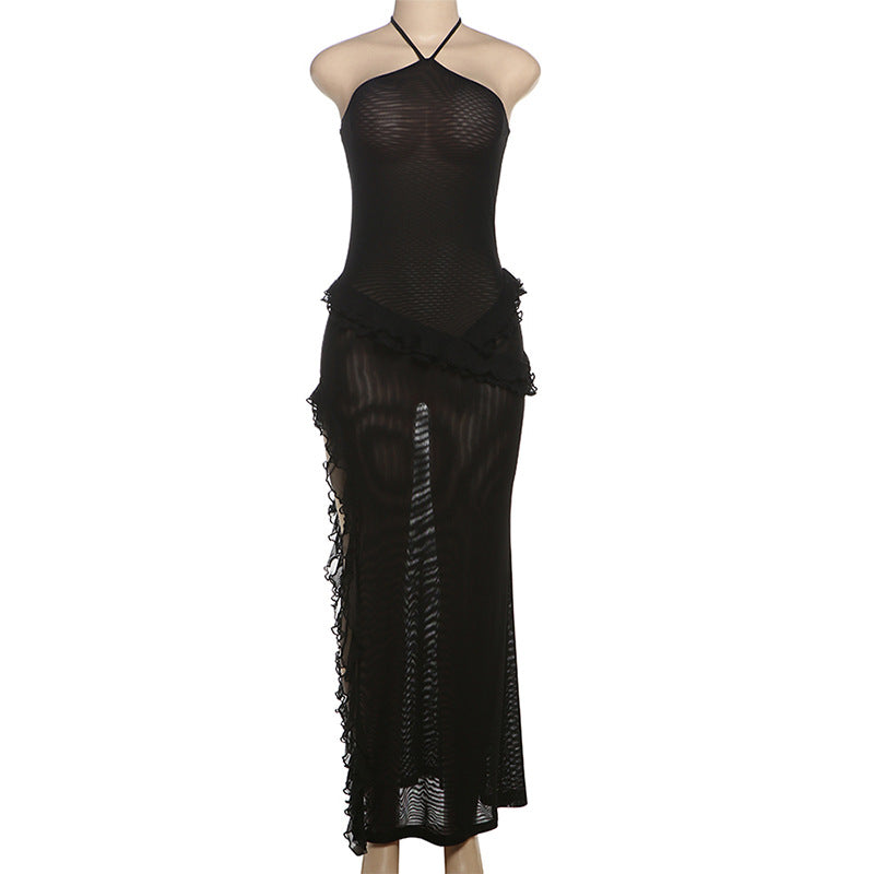 Summer Women Sexy Halter Strap Side Slit Stringy Selvedge Dress by Ragazza