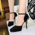 Cocktail Black Platform Pointed Toe Buckle Suede Back Bow Rhinestone Sandals  DestGlow