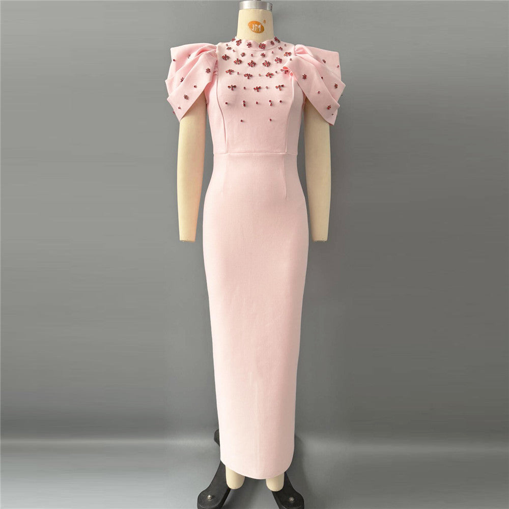 Lotus Leaf Sleeve Rhinestone Bandage One Piece Dress Ladies Party Cocktail Elegant Formal Dress by Ragazza