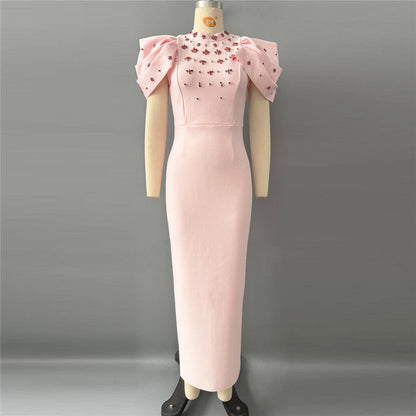 Lotus Leaf Sleeve Rhinestone Bandage One Piece Dress Ladies Party Cocktail Elegant Formal Dress by Ragazza