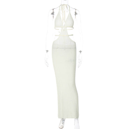 Sexy Pure Want to Hang Neck Wrapped Chest Hollow Out Stitching Lace up Dress for Women by Ragazza
