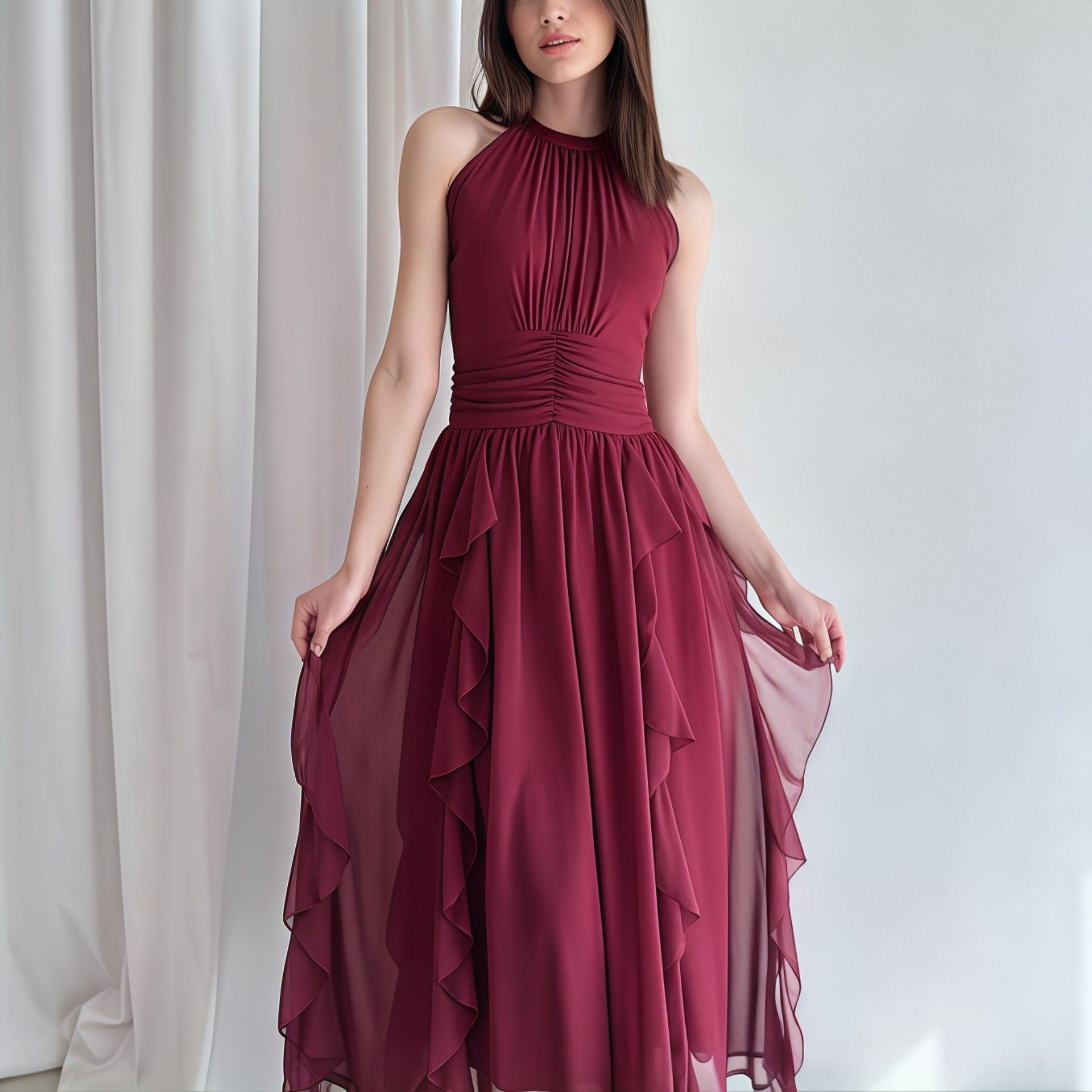 Summer Women Clothing French Ruffled Waist Slimming Dress by Ragazza