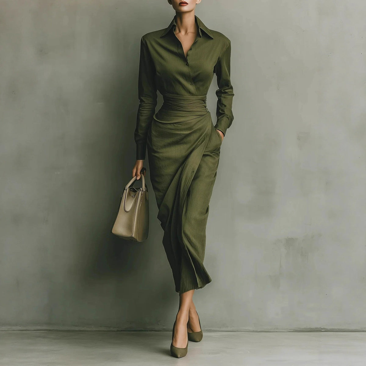 Autumn Winter Office Slim Asymmetric Long Sleeve Shirt Dress  DestGlow