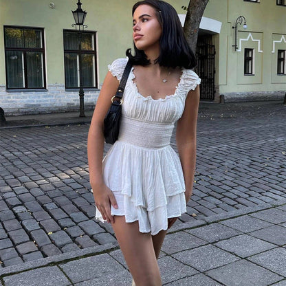 Women Summer Dress Wooden Ear MiuMiu Bag Sleeve Cinched Bodycon Irregular Asymmetric Hem Tiered Dress by Ragazza