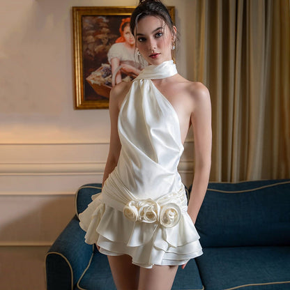 Women Clothing Spring Sexy High Grade off Shoulder Satin Backless Dress Women by Ragazza