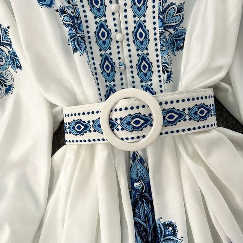 Spring Women Fashionable V neck Long Sleeve Bohemian Printed Dress by Ragazza