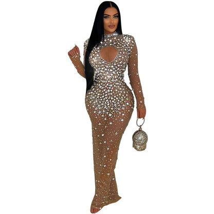 Women Wear round Neck Rhinestone Dress Maxi Dress by Ragazza