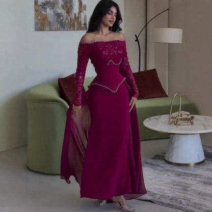 Fall Long Elegant Graceful Rhinestone Waist Tight Dress by Ragazza