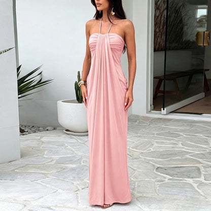 Sexy Tube Top Dress Women Summer Vacation Solid Color Tied Maxi Dress  DestGlow