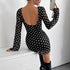 Elegant Mesh Polka Dot Printed round Neck Backless Long Sleeves Dress by Ragazza