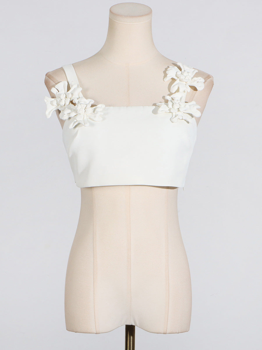 Sexy Sexy Two Piece Set Patchwork Three Dimensional Floral Shoulder Strap Vest High Waist Skirt Set Women by Ragazza
