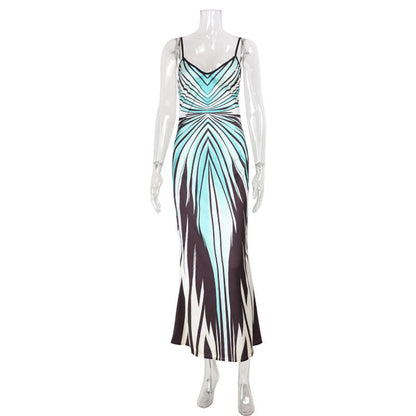 Women Striped Printed V neck Strap Slim Fit Dress by Ragazza